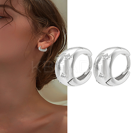 1Pair Brass Pave Clear Cubic Zirconia Hoop Earrings for Women EJEW-LP0004-59P-1