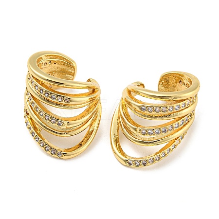Rack Plating Brass Multi-layer Cuff Earrings with Cubic Zirconia for Women EJEW-F326-03G-1