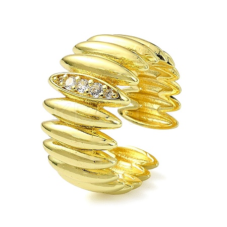 Brass with Cubic Zirconia Open Cuff Ring RJEW-B051-06G-1