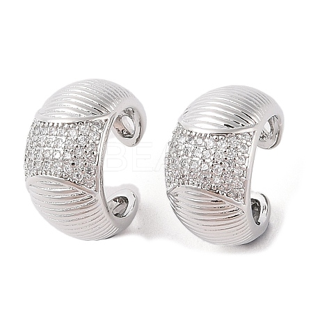 Rack Plating Brass Micro Pave Clear Cubic Zirconia Cuff Earrings for Women EJEW-G394-03P-1