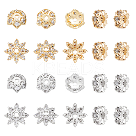 CHGCRAFT 24Pcs 6 Styles Brass Clear Cubic Zirconia Spacer Beads KK-CA0003-63-1