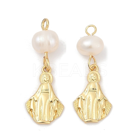 Natural Cultured Freshwater Pearl & Brass Pendants KK-U062-04G-1