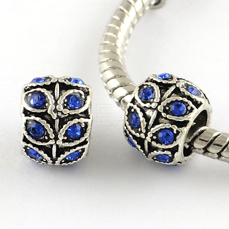 Antique Silver Plated Alloy Rhinestone Large Hole European Beads X-MPDL-R041-02F-1