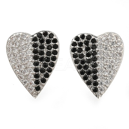 Brass Pave Cubic Zirconia Stud Earrings EJEW-M088-02P-1