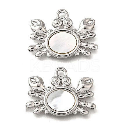 304 Stainless Steel Pave Natural White Shell Pendants STAS-C122-21A-02P-1