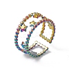 Ion Plating(IP) 304 Stainless Steel Stars Double Line Open Cuff Ring for Women RJEW-C045-24M-1