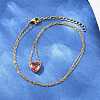304 Stainless Steel Pave Cubic Zirconia/Glass Heart Pendant Necklaces NJEW-H088-06G-3