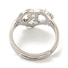 Heart with Letter & Flower Rack Plating Brass Adjustable Rings for Women RJEW-I105-05P-R-3