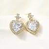 Brass Clear Cubic Zirconia Heart Dangle Stud Earrings EJEW-L261-021G-2