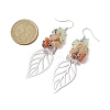 Leaf 201 Stainless Steel Natural Quartz Crystal & Natural Prehnite & Natural Carnelian & Natural Sunstone Chip Dangle Earrings EJEW-JE06138-03-3
