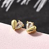 Heart Brass Micro Pave Clear Cubic Zirconia Stud Earrings EJEW-R018-07G-3