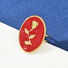 Oval with Rose Pattern 304 Stainless Steel Enamel Finger Rings for Women RJEW-G355-10G-02-1