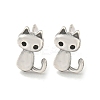 Rack Plated Cat Shape Brass Cubic Zirconia Studs Earrings for Women EJEW-Z048-03P-1