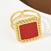 Square 304 Stainless Steel Enamel Finger Rings for Women RJEW-G355-06G-02-2