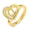 Heart with Letter Rack Plating Brass Micro Pave Cubic Zirconia Adjustable Rings for Women RJEW-I105-06G-Q-1