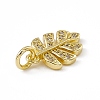 Brass Micro Pave Clear Cubic Zirconia Leaf Charms ZIRC-F132-62G-3