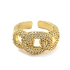 Oval Curb Chain Clear Cubic Zirconia Open Cuff Ring RJEW-L120-008G-2