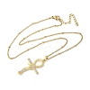 Brass Micro Pave Clear Cubic Zirconia Snake Wrapped Ankh Cross Pendant Necklaces NJEW-S446-01G-2
