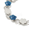 304 Stainless Steel Enamel Flower Link Chain Bracelets with Glitter Powder BJEW-S153-05P-01-2