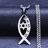 201 Stainless Steel Religion Jesus Fish Pendant Necklaces NJEW-H065-05P-1