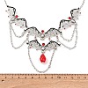 Halloween Bat Alloy Siam Rhinestone Bib Necklaces for Women NJEW-P340-02P-3