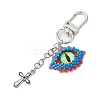 Evil Eye Glass Seed Loom & Cross Alloy Pendant Decoration HJEW-MZ00082-3