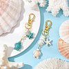 2Pcs Starfish & Sea Turtle Synthetic Turquoise & Natural White Mother of Pearl Shell Chip Pendant Decorations HJEW-JM03169-1