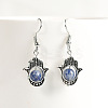 Natural Crystal Stone Hamsa Hand & Round Dangle Earrings UB8598-8-1