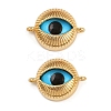 Brass Pave Glass Blue Eye Shape Connector Charms KK-L244-01G-1