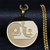 201 Stainless Steel Flat Round Buddhist Meditation Yoga Pendant Necklaces NJEW-K283-33G-1