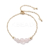 Round Natural Rose Quartz Beaded Bracelats BJEW-JB12806-01-2