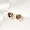 Brass Cubic Zirconia Heart Stud Earrings EJEW-L261-030G-3