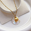 Natural Shell & 304 Stainless Steel Pendant Satellite Chain Necklaces for Women FS-WG3FAFC-03-1