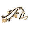 304 Stainless Steel Heart & Acrylic Black Flower Pendant Bib Necklaces for Women NJEW-A063-05G-3