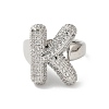 Letter Brass Micro Pave Clear Cubic Zirconia Open Cuff Ring for Women RJEW-N046-03K-P-2