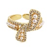 Rack Plating Brass Micro Pave Cubic Zirconia Bowknot Open Cuff Rings for Women RJEW-C080-04G-2