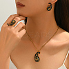 Vintage 201 Stainless Steel Enamel Paisley Stud Earrings & Pendant Necklace & Rings Sets ZB5227-3
