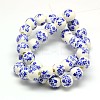 Handmade Flower Printed Porcelain Ceramic Beads Strands PORC-M007-10mm-10-2