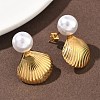 Shell Shape 304 Stainless Steel Acrylic Imitation Pearl Dangle Stud Earrings EJEW-B156-11G-2