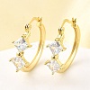 Rhombus Brass Micro Pave Clear Cubic Zirconia Hoop Earrings EJEW-Z121-07G-1