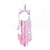Handmade Unicorn Woven Net/Web with Feather Wall Hanging Decoration HJEW-A001-01A-4