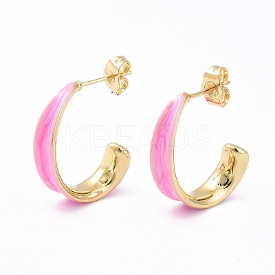 Brass Enamel Stud Earrings EJEW-A093-08G-1