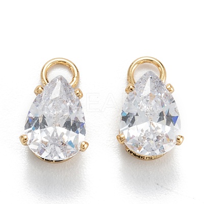 Brass Clear Cubic Zirconia Charms ZIRC-G170-13G-1