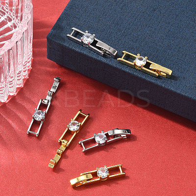 12Pcs 2 Colors Rack Plating Brass Micro Pave Clear Cubic Zirconia Fold Over Clasps KK-BBC0021-34-1