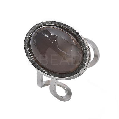 Oval Natural Grey Agate Finger Rings RJEW-M062-02P-12-1