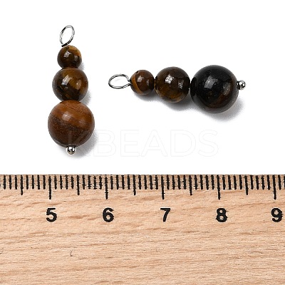 Natural Tiger Eye Round Beaded Pendants PALLOY-JF02867-01-1