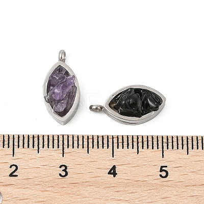 Natural Mixed Stone Chip 304 Stainless Steel Horse Eye Pendants KK-P300-13P-1