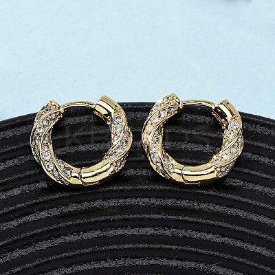 Brass Micro Pave Clear Cubic Zirconia Twist Hoop Earrings EJEW-K267-15G-1