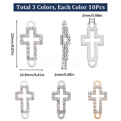 30Pcs 3 Colors Alloy Crystal Rhinestone Connector Charms ALRI-SC0001-39-1
