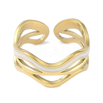 Ion Plating(IP) 304 Stainless Steel Enamel Wave Cuff Finger Rings RJEW-L107-074G-01-1